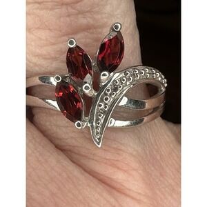 Sterling Silver Garnet Ring Size 8.25